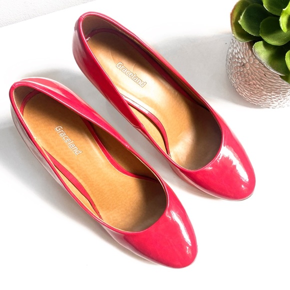 π GRACELAND HOT PINK FAUX LEATHER GLOSSY ROUND TOE HIGH HEELS! - Picture 6 of 8